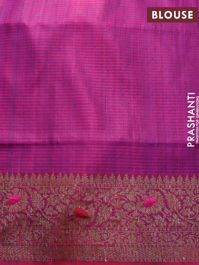 Banarasi handloom dupion silk saree dark purple and dark magenta with allover thread & zari woven floral weaves and floral design woven border