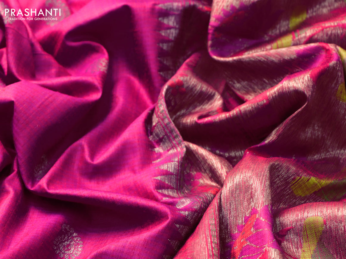 Banarasi handloom dupion silk saree dual shade of reddish purple and red with zari woven paisley buttas and zari woven floral design paithani border