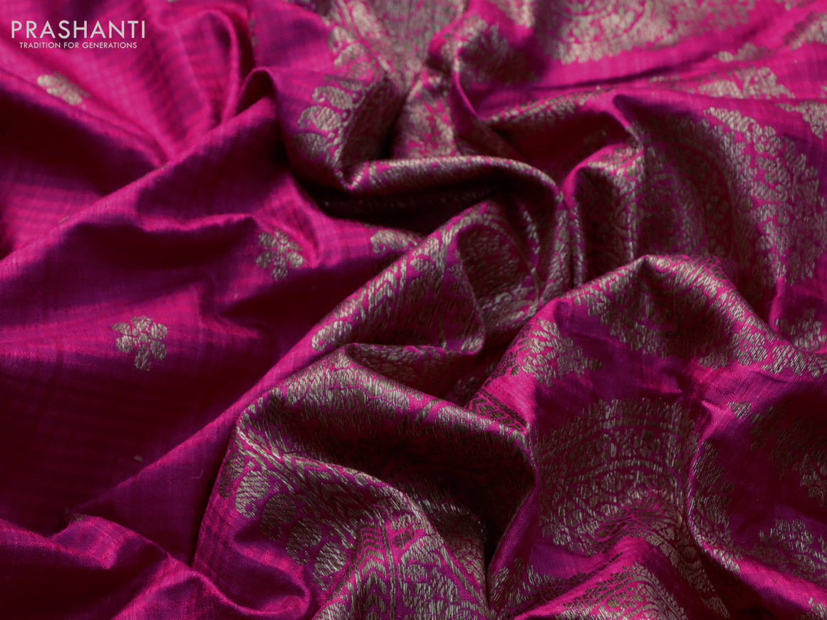 Banarasi handloom dupion silk saree magenta pink with thread & zari woven buttas and floral design woven border