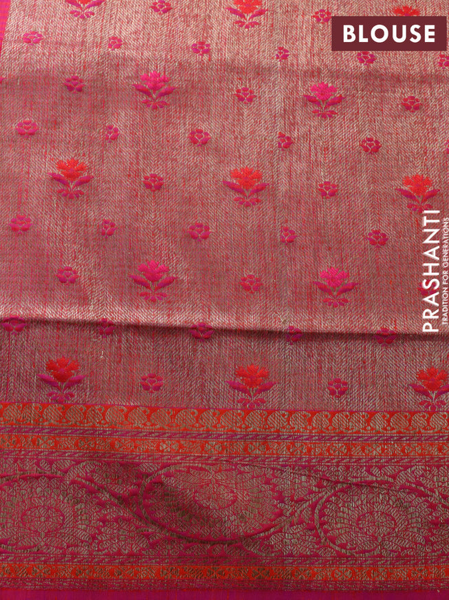 Banarasi handloom dupion silk saree reddish orange and purple with thread & zari woven buttas and floral design woven border
