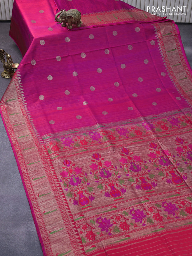 Banarasi handloom dupion silk saree dual shade of reddish purple and red with zari woven cion buttas and zari woven muniya border