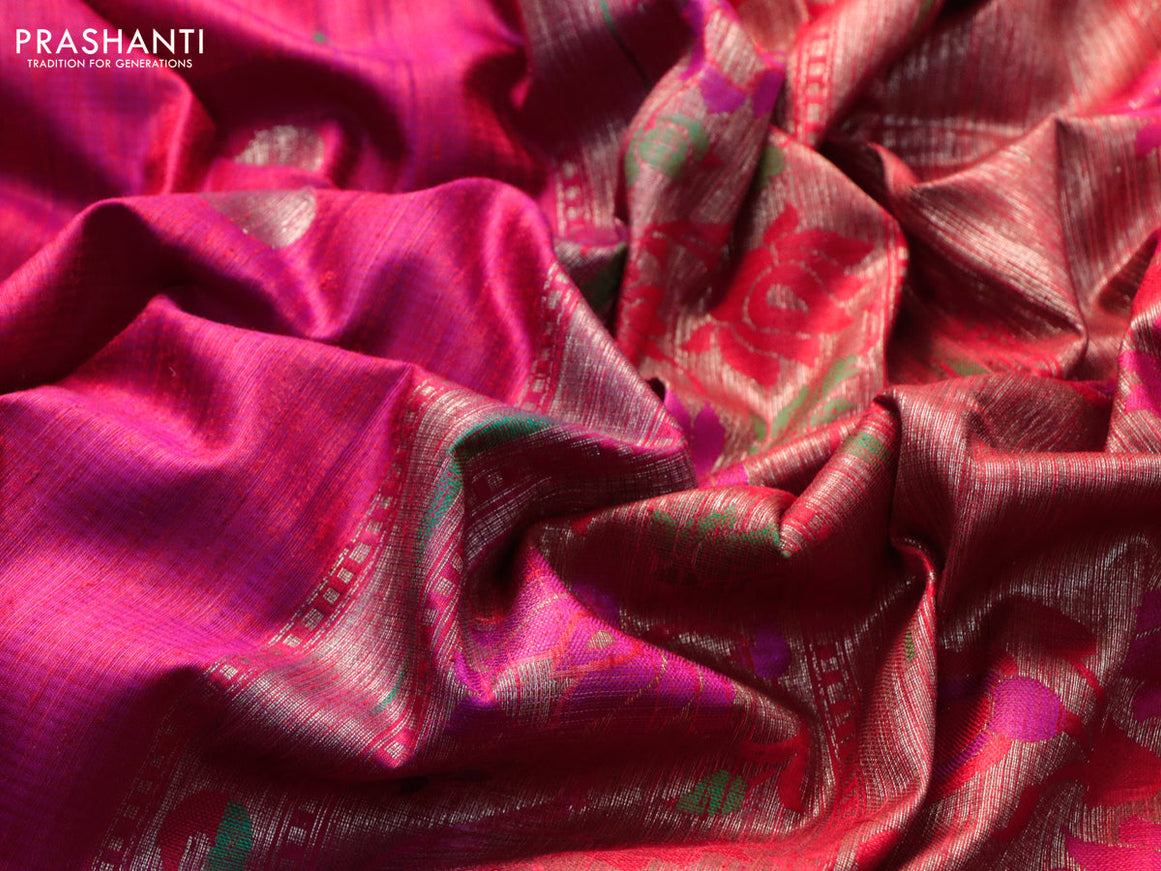 Banarasi handloom dupion silk saree dual shade of reddish purple and red with zari woven cion buttas and zari woven muniya border