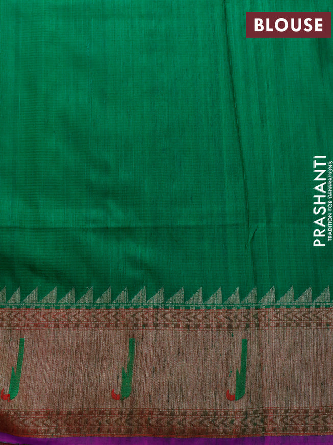 Banarasi handloom dupion silk saree green and purple with zari woven cion buttas and zari woven muniya border