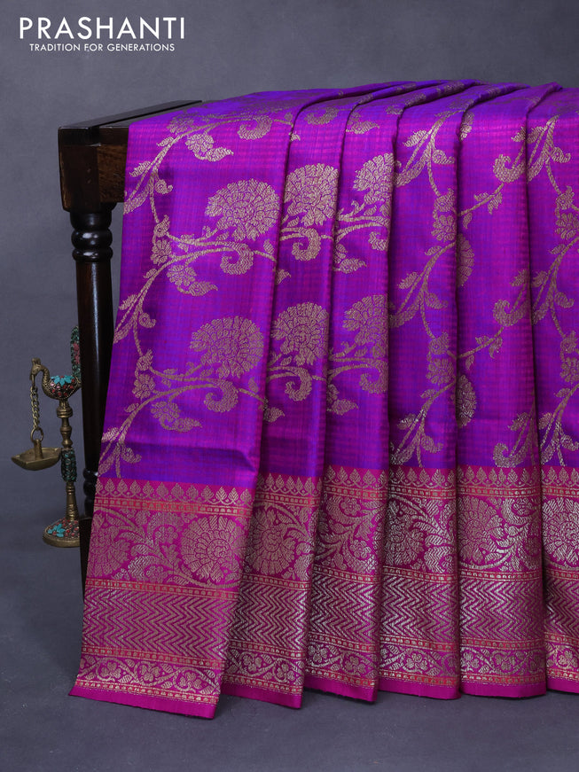 Banarasi handloom dupion silk saree purple with allover thread & zari woven floral weaves and floral design woven border