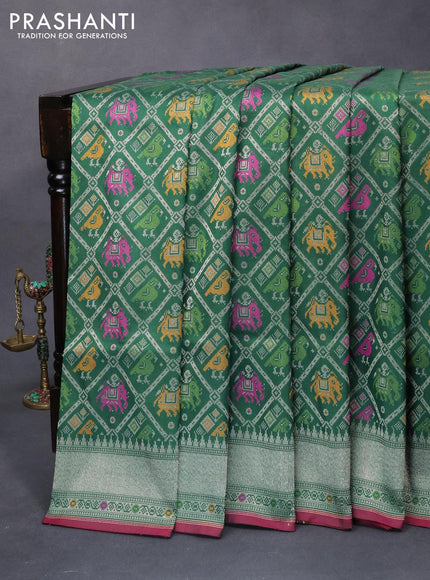 Banarasi handloom dupion silk saree green and dark pink with allover thread & zari woven patola weaves and zari woven border