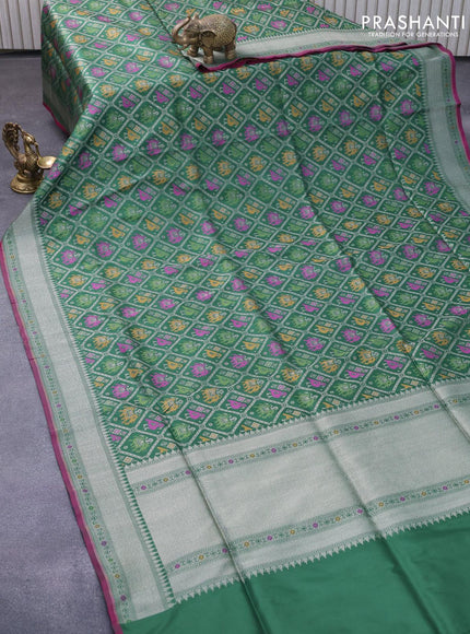 Banarasi handloom dupion silk saree green and dark pink with allover thread & zari woven patola weaves and zari woven border