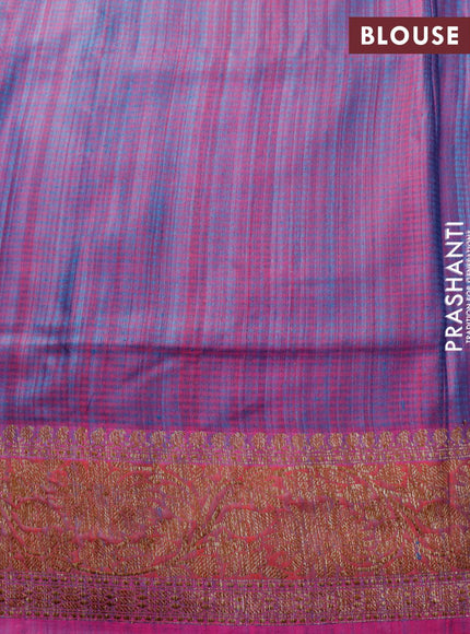 Banarasi handloom dupion silk saree peacock blue and dual shade of purple with allover thread & zari woven floral weaves and floral design woven border