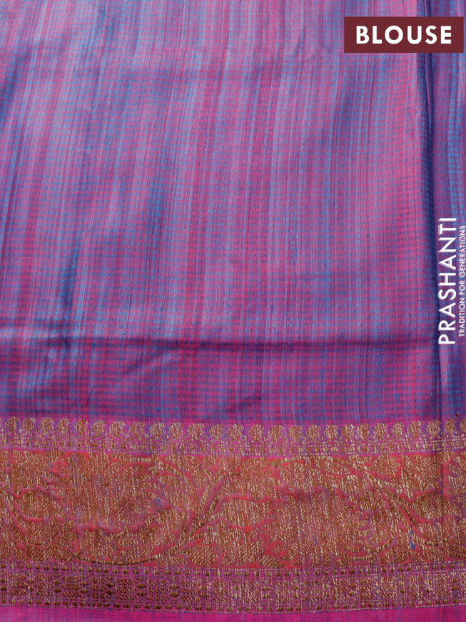 Banarasi handloom dupion silk saree peacock blue and dual shade of purple with allover thread & zari woven floral weaves and floral design woven border