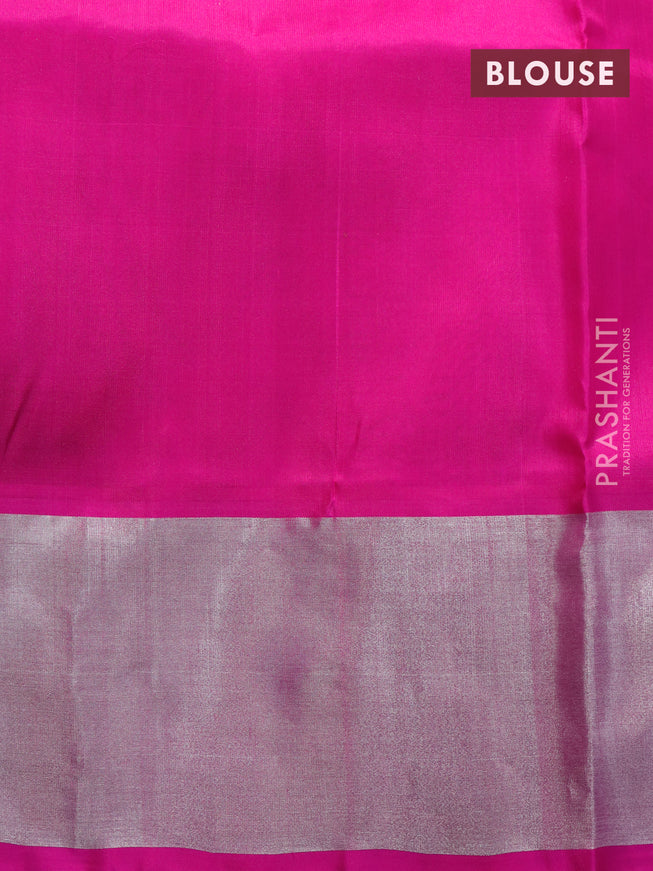 Venkatagiri silk saree royal blue and pink with silver zari woven floral buttas and silver zari woven border