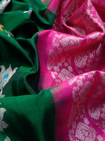 Venkatagiri silk saree green and purple with thread & silver zari woven floral buttas and silver zari woven border