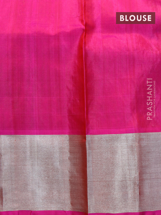 Venkatagiri silk saree green and pink with allover silver zari weaves and silver zari woven border