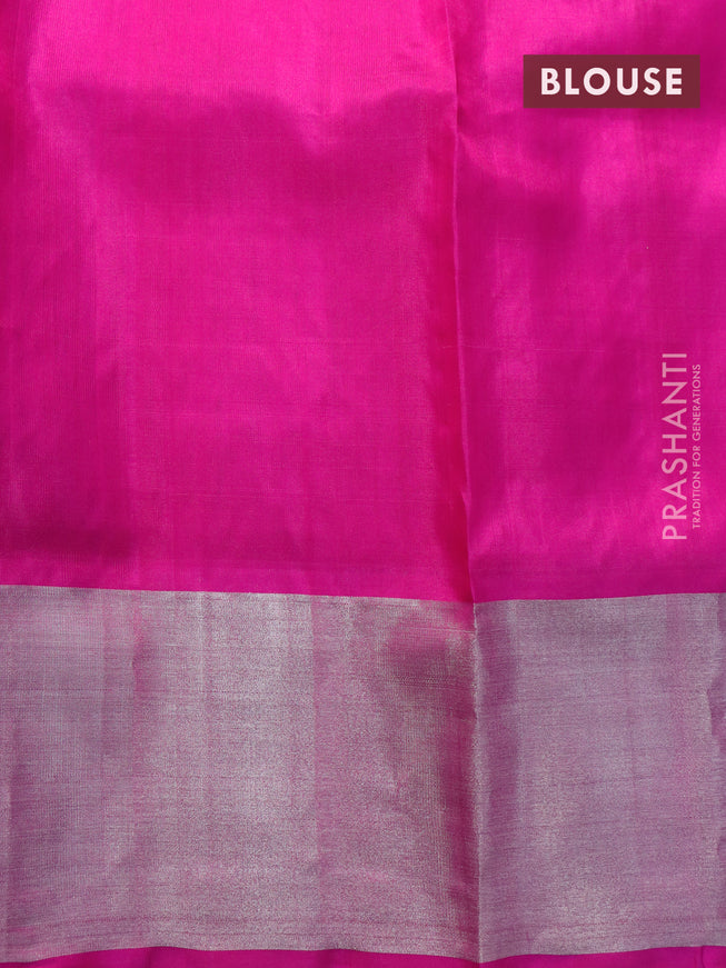 Venkatagiri silk saree dark green and pink with allover silver zari weaves and silver zari woven border