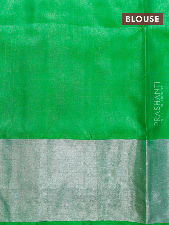 Venkatagiri silk saree purple and parrot green with silver zari woven buttas and silver zari woven border
