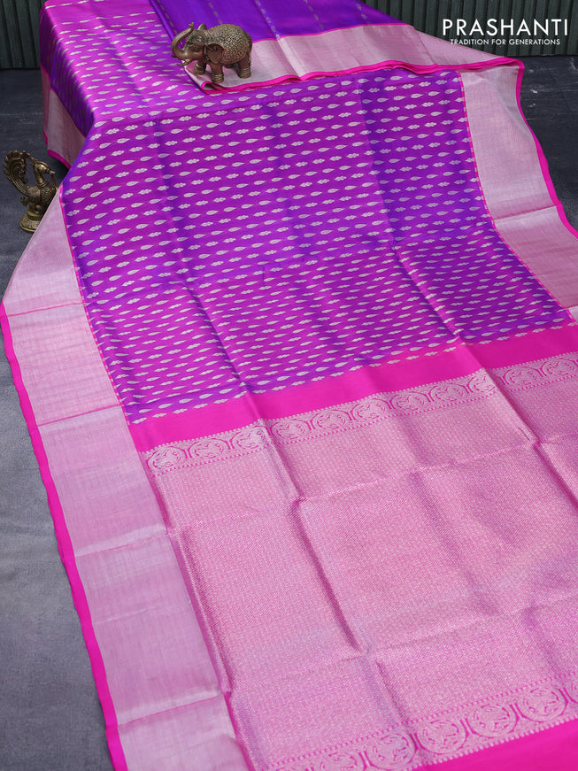 Venkatagiri silk saree dual shade of purple and pink with allover silver zari woven buttas and silver zari woven border