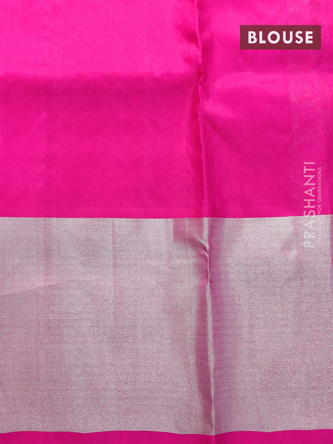 Venkatagiri silk saree dual shade of pinkish orange and pink with allover silver zari woven buttas and long silver zari woven border