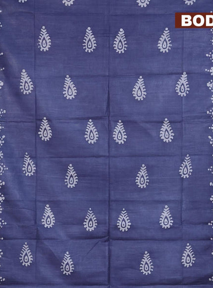 Linen cotton saree grey with allover batik butta prints and silver zari woven border