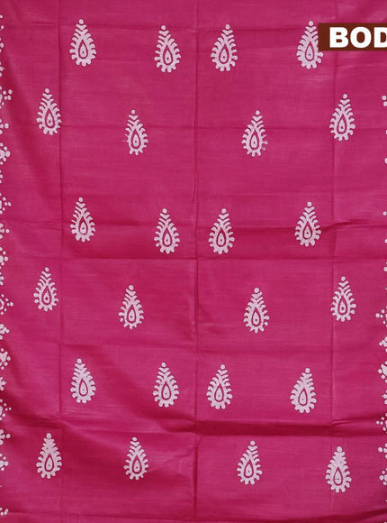 Linen cotton saree dark magenta with allover batik butta prints and silver zari woven border