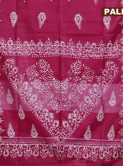 Linen cotton saree dark magenta with allover batik butta prints and silver zari woven border