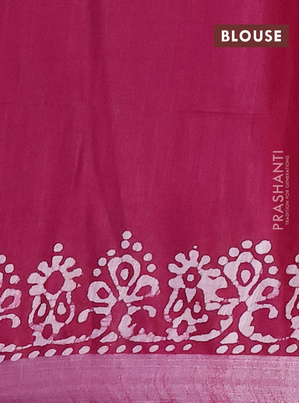 Linen cotton saree dark magenta with allover batik butta prints and silver zari woven border