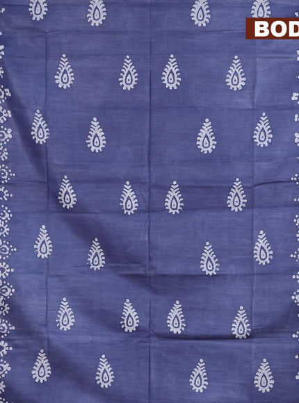 Linen cotton saree grey with allover batik butta prints and silver zari woven border