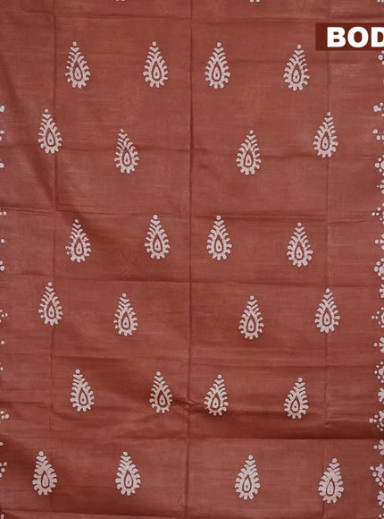 Linen cotton saree brown shade with allover batik butta prints and silver zari woven border