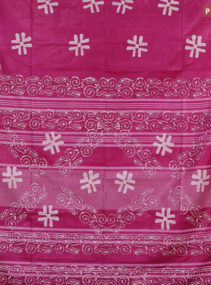 Linen cotton saree magenta pink with allover batik butta prints and silver zari woven border