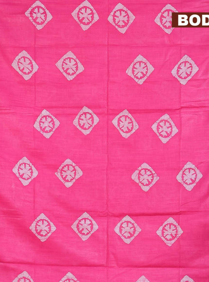 Linen cotton saree pink with allover batik butta prints and silver zari woven border