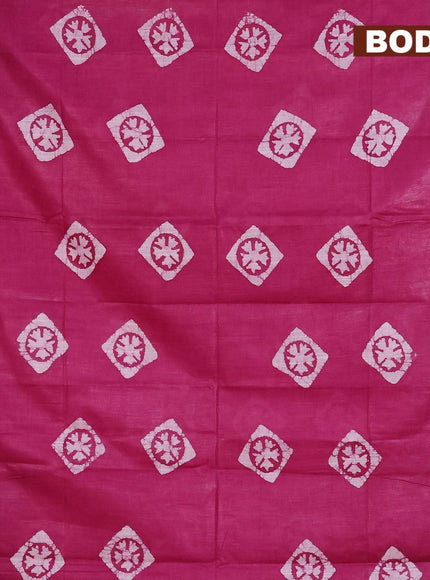 Linen cotton saree dark magenta with allover batik butta prints and silver zari woven border