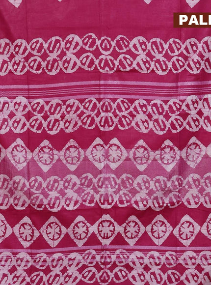 Linen cotton saree dark magenta with allover batik butta prints and silver zari woven border