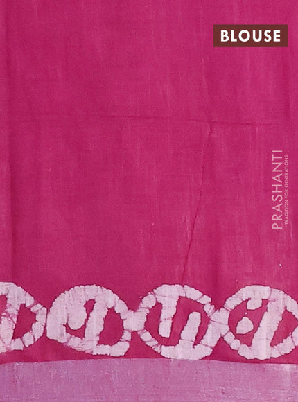 Linen cotton saree dark magenta with allover batik butta prints and silver zari woven border