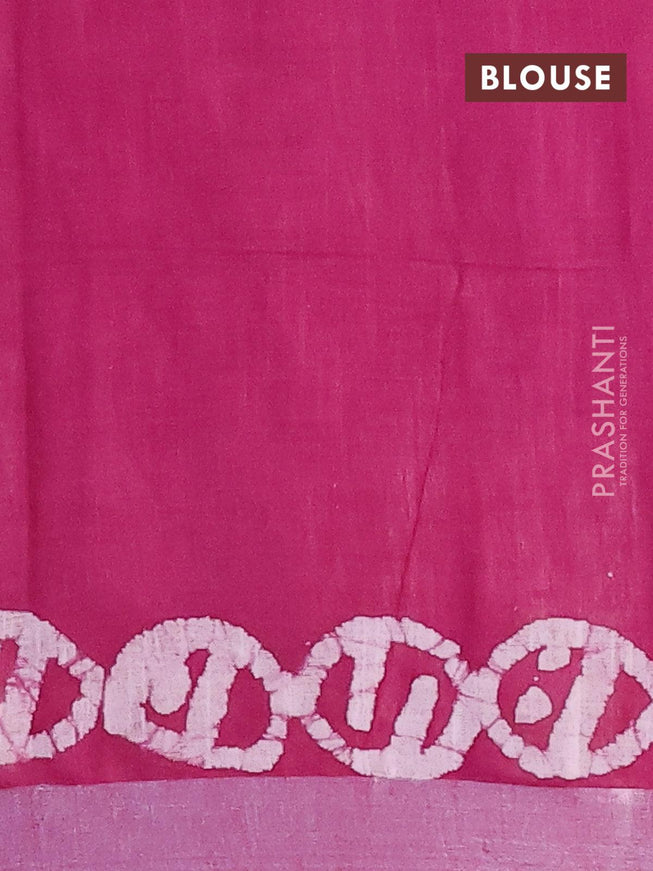 Linen cotton saree dark magenta with allover batik butta prints and silver zari woven border