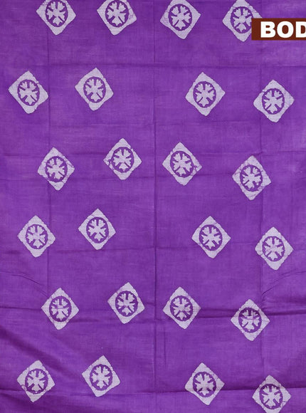 Linen cotton saree lavender shade with allover batik butta prints and silver zari woven border