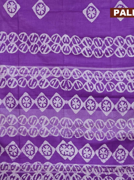 Linen cotton saree lavender shade with allover batik butta prints and silver zari woven border