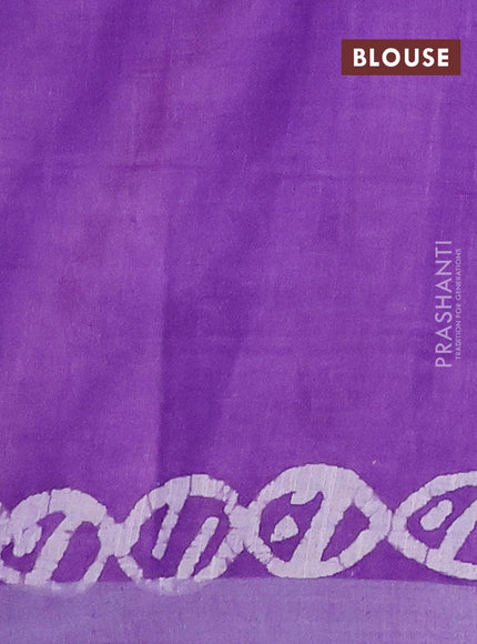 Linen cotton saree lavender shade with allover batik butta prints and silver zari woven border