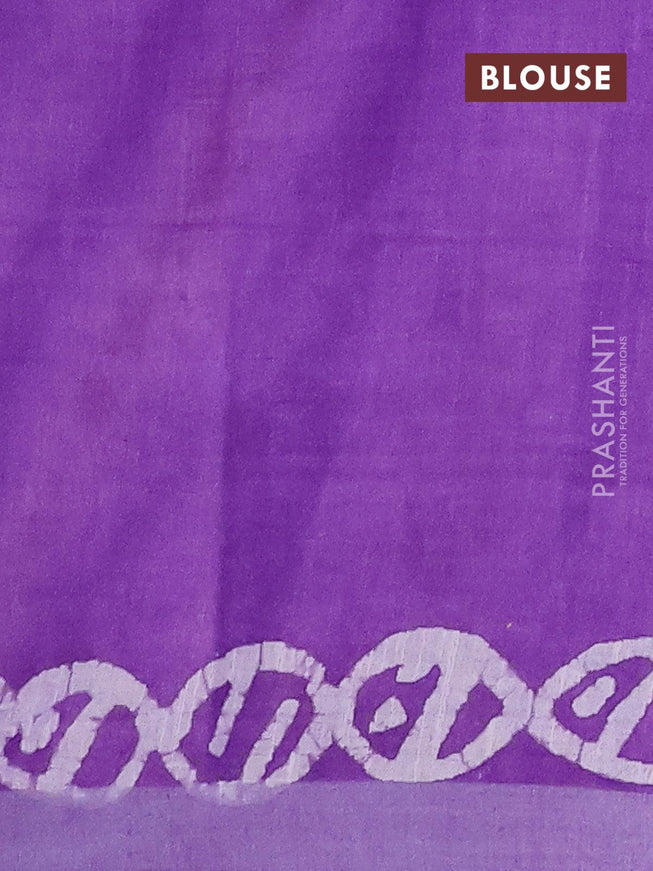 Linen cotton saree lavender shade with allover batik butta prints and silver zari woven border