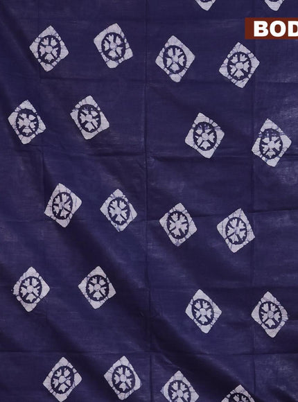 Linen cotton saree navy blue with allover batik butta prints and silver zari woven border