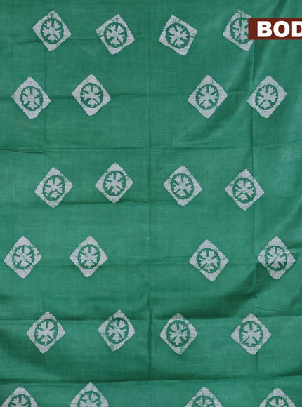 Linen cotton saree green with allover batik butta prints and silver zari woven border