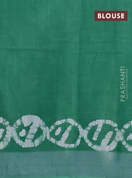 Linen cotton saree green with allover batik butta prints and silver zari woven border