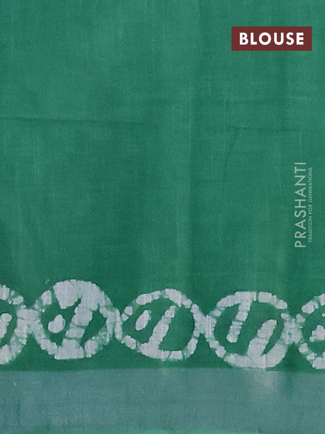 Linen cotton saree green with allover batik butta prints and silver zari woven border