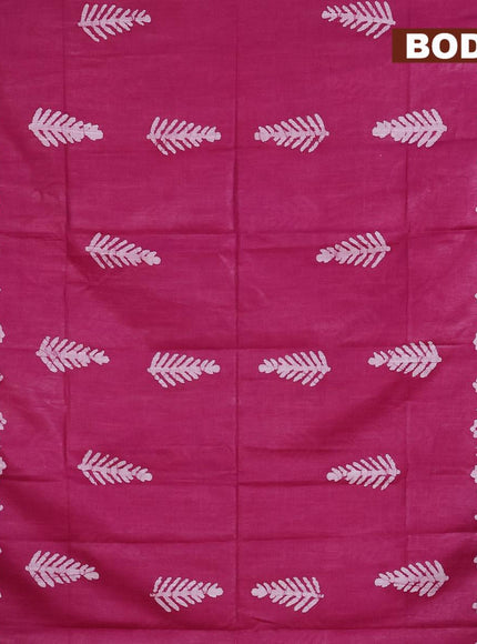 Linen cotton saree dark magenta with allover batik butta prints and silver zari woven border