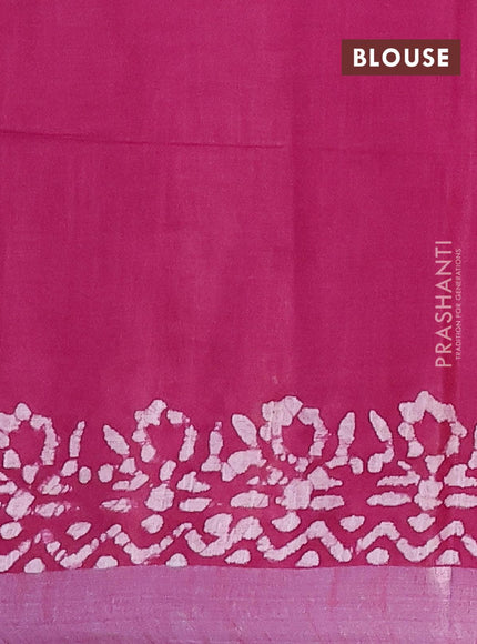 Linen cotton saree dark magenta with allover batik butta prints and silver zari woven border