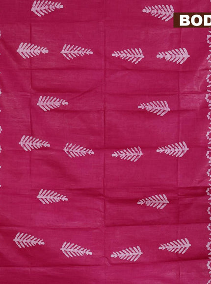 Linen cotton saree pink with allover batik butta prints and silver zari woven border