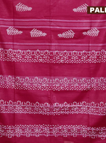 Linen cotton saree pink with allover batik butta prints and silver zari woven border