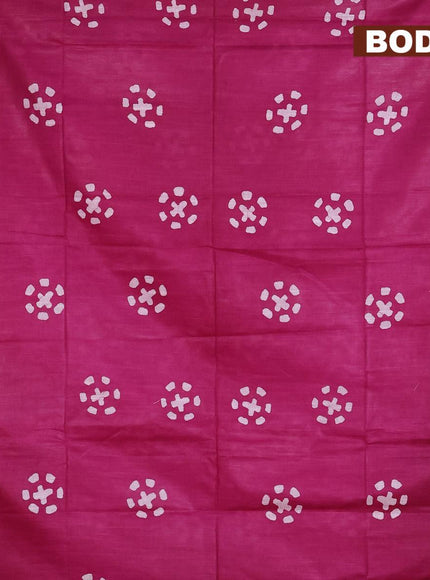 Linen cotton saree dark magenta with allover batik butta prints and silver zari woven border