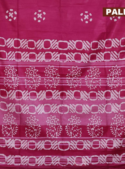 Linen cotton saree dark magenta with allover batik butta prints and silver zari woven border