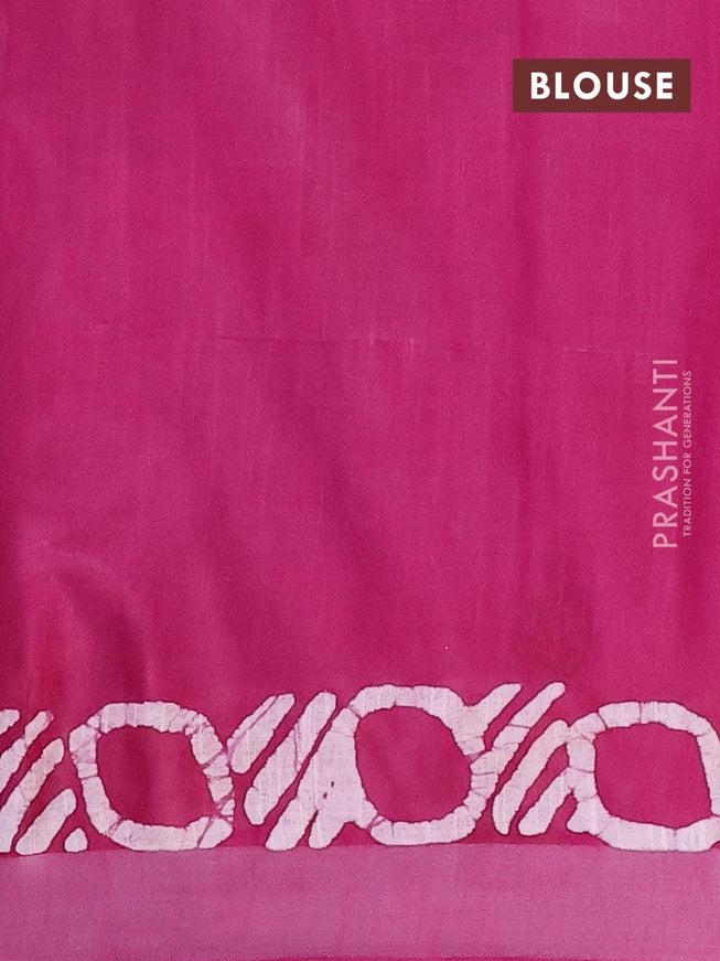 Linen cotton saree dark magenta with allover batik butta prints and silver zari woven border