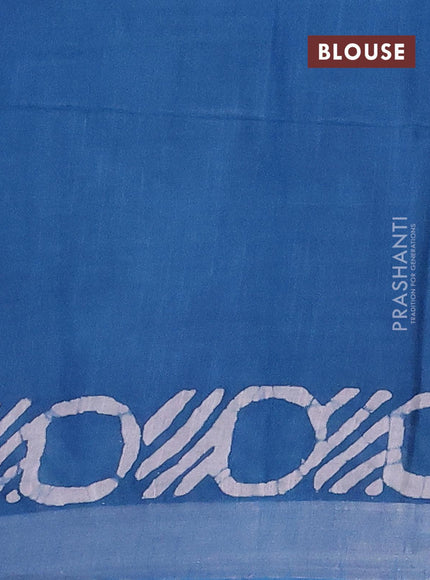 Linen cotton saree cs blue with allover batik butta prints and silver zari woven border