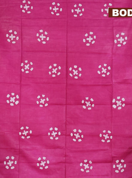 Linen cotton saree dark magenta with allover batik butta prints and silver zari woven border