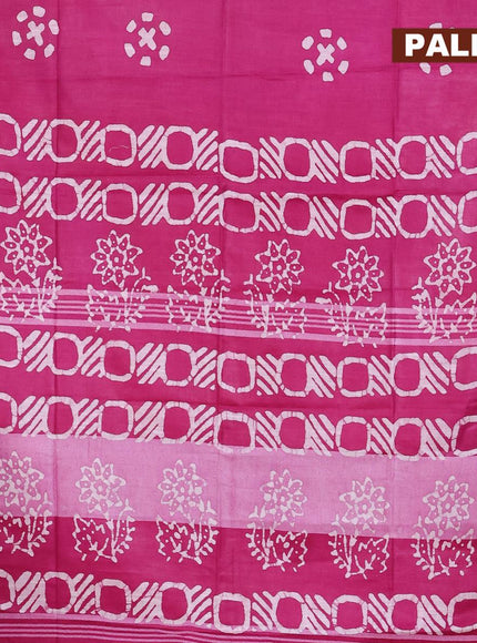 Linen cotton saree dark magenta with allover batik butta prints and silver zari woven border