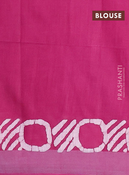 Linen cotton saree dark magenta with allover batik butta prints and silver zari woven border